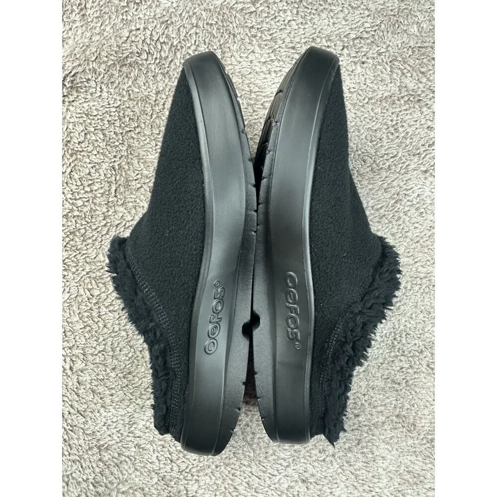 Oofos Oocoozie Black Mule Sherpa Fuzzy Recovery Slippers Men's Size 9.5 NWOB